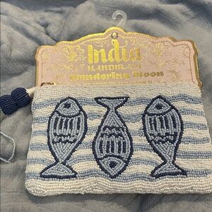 Wandering moon Beaded Fish Design travel pouch/ bag -NWT